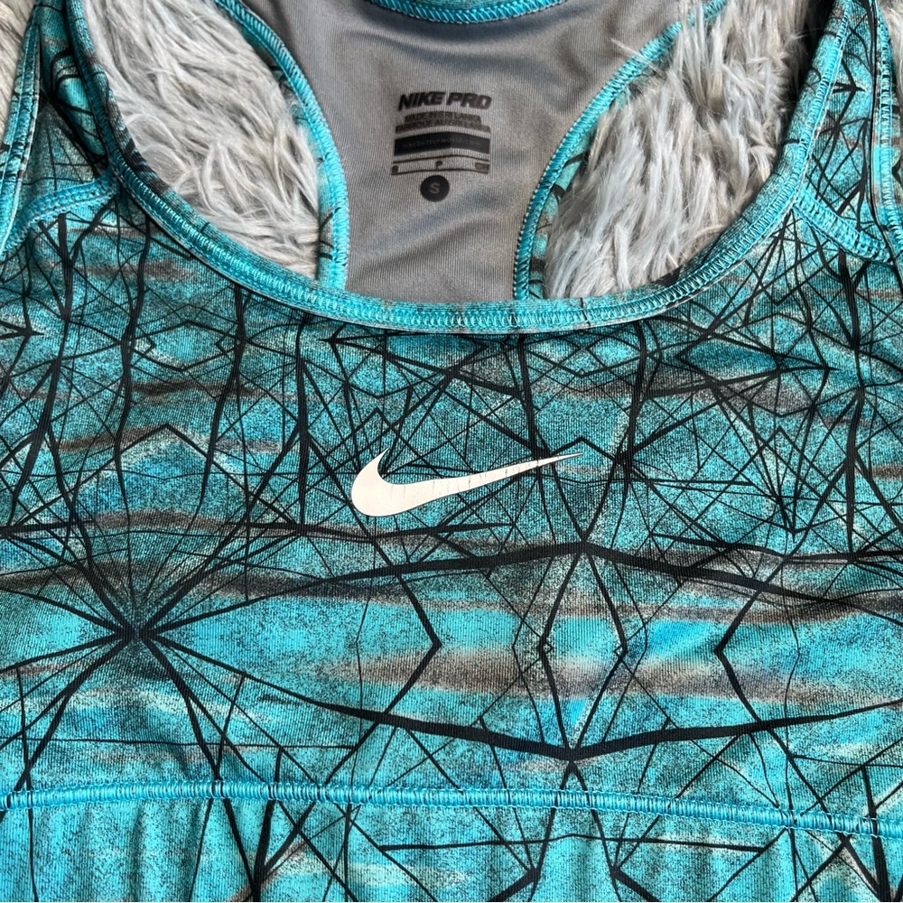 Nike Pro Sports Bra Womens Small Blue Black Dri Fit Swoosh - Picture 2 of 8